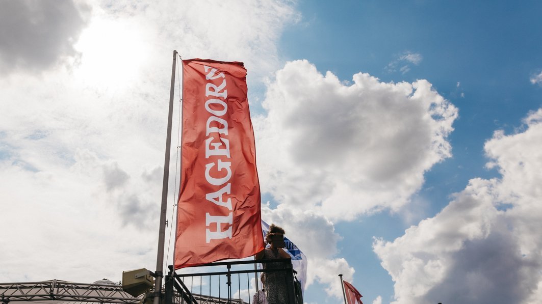 Große Hagedorn Fahne im Wind