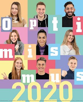 Unternehmenskultur-Poster mit lachenden Mitarbeitern